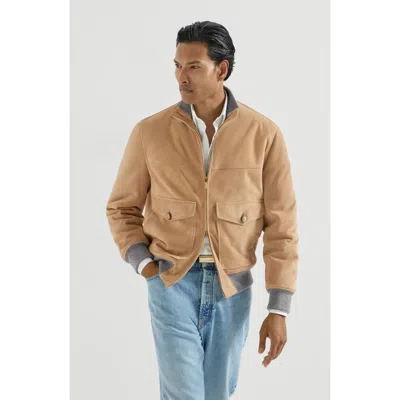 Brunello Cucinelli Suede Bomber Jacket With Thermore® Padding In Brown