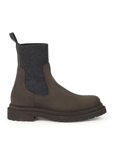Brunello Cucinelli Suede Boot With Mesh Insert