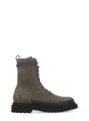 Brunello Cucinelli Bead-embellished Suede Combat Boots In Grey