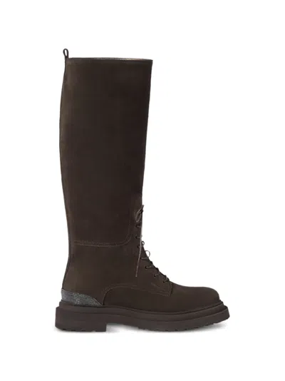 Brunello Cucinelli Suede Boots With Precious Detail In Animal Print