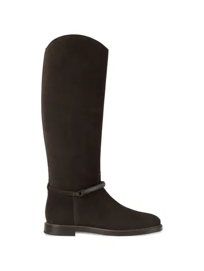 Brunello Cucinelli Suede Boots With Precious Strap In Brown