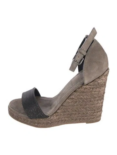 Pre-owned Brunello Cucinelli Suede Braided Accents Espadrilles In Brown/grey