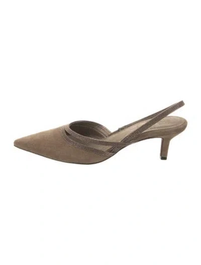 Pre-owned Brunello Cucinelli Suede Braided Accents Mules In Brown