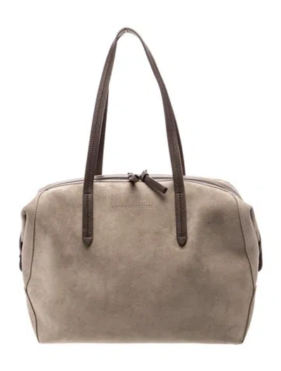 Pre-owned Brunello Cucinelli Suede Briefcase W/ Tags In Neutral