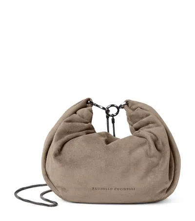 Brunello Cucinelli Suede Brioche Cross-body Bag In Green