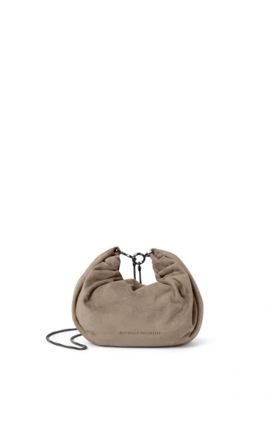 Brunello Cucinelli Suede Brioche Hobo Bag In Taupe