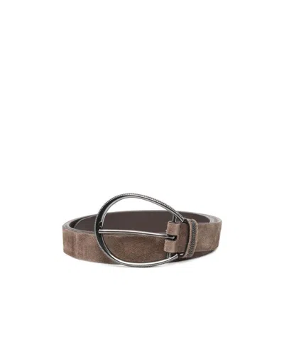 Brunello Cucinelli Suede Buckle Belt In Brown