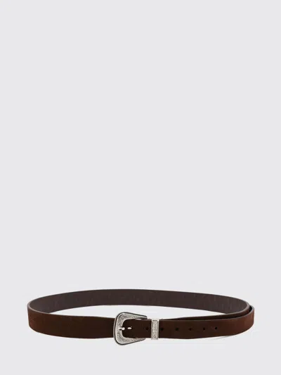 Brunello Cucinelli Suede Calf Leather Belt With Buckle In Brown