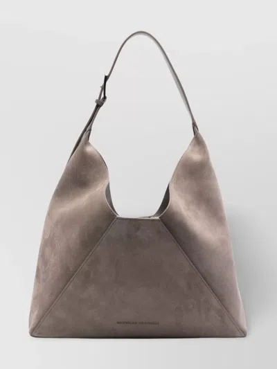 Brunello Cucinelli Suede Calf Leather Shoulder Bag In Grey