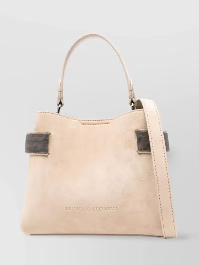 BRUNELLO CUCINELLI SUEDE CALF SHOULDER BAG WITH CHAIN DETAIL