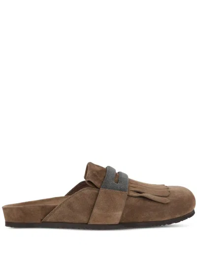 BRUNELLO CUCINELLI SUEDE CALF SLIPPER IN BROWN