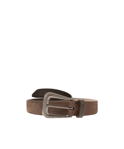 Brunello Cucinelli Embellished Buckle Suede Belt In Brown