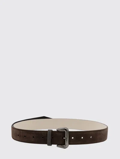 Brunello Cucinelli Suede Calfskin Belt With Monili Detail In Multi