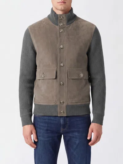 Brunello Cucinelli Suede Calfskin Bomber Jacket With Knit Details In Multi