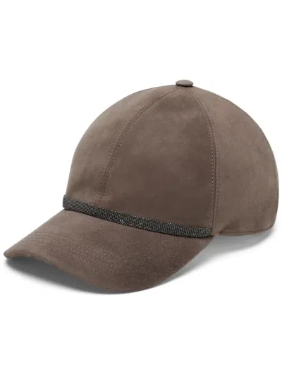 Brunello Cucinelli Suede Cap In Brown