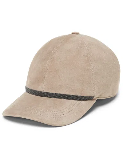 Brunello Cucinelli Suede Cap In Light Grey