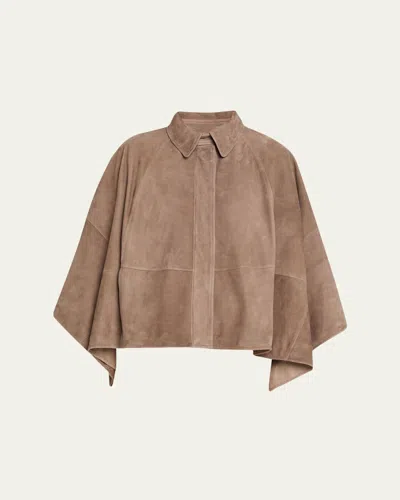 Brunello Cucinelli Suede Cape Jacket In Brown