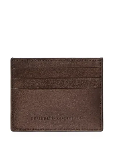 Brunello Cucinelli Suede Card Case In Brown