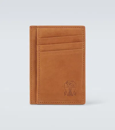 Brunello Cucinelli Suede Card Holder In Brown