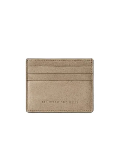 Brunello Cucinelli Suede Card Holder In Brown