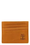 Brunello Cucinelli Brown Suede Card Holder With Embossed Logo In Orange