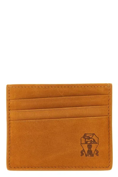 Brunello Cucinelli Suede Card Holder In Orange