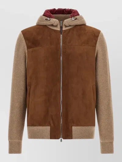 Brunello Cucinelli Suede Cashmere Hooded Bomber Jacket In Multi