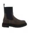 Brunello Cucinelli Brown Ankle Boots With Pull-tab With Monil At The Heel In Suede Woman