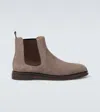 Brunello Cucinelli Men Suede Chelsea Boots In Gray