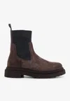 Brunello Cucinelli Chunky Sole Suede Ankle Boots With Monili Detail In Brown