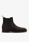 Brunello Cucinelli Panelled Suede Ankle Boots In Dark Brown
