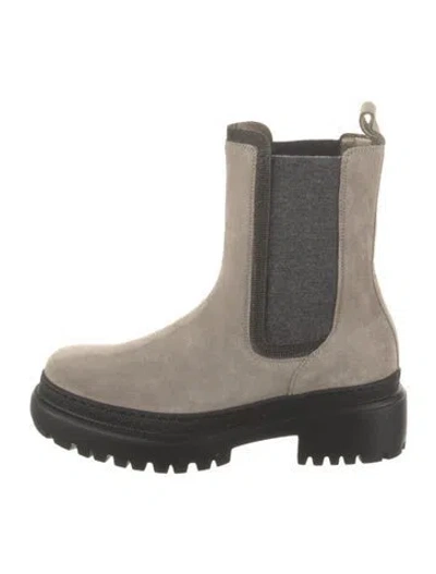Pre-owned Brunello Cucinelli Suede Chelsea Boots In Neutral