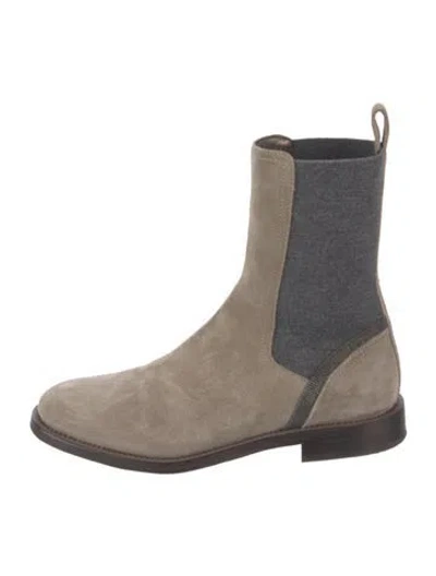 Pre-owned Brunello Cucinelli Suede Chelsea Boots In Neutral