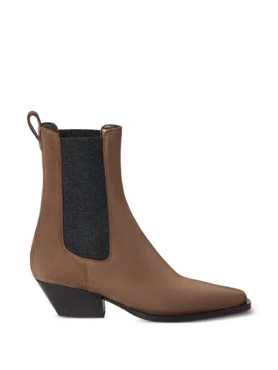 Brunello Cucinelli Suede Chelsea Boots With Precious Loop Detail In Neutral