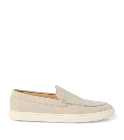 Brunello Cucinelli Suede Chevron-effect Loafers In Beige