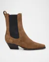 Brunello Cucinelli Suede City Block-heel Western Booties In Brown