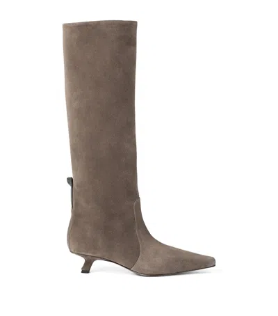 Brunello Cucinelli Suede City Knee-high Boots 35 In Brown