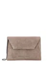 Brunello Cucinelli Soft Velour Leather Clutch Bag In Beige