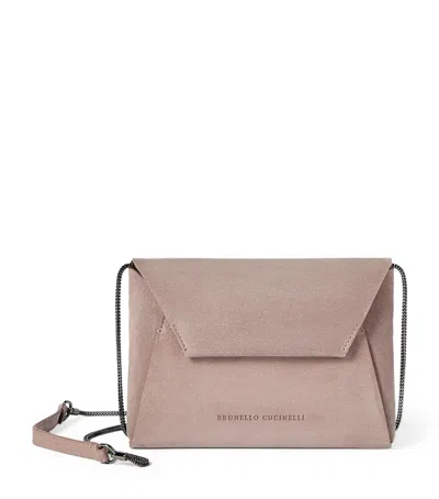 Brunello Cucinelli Suede Clutch Bag In Purple