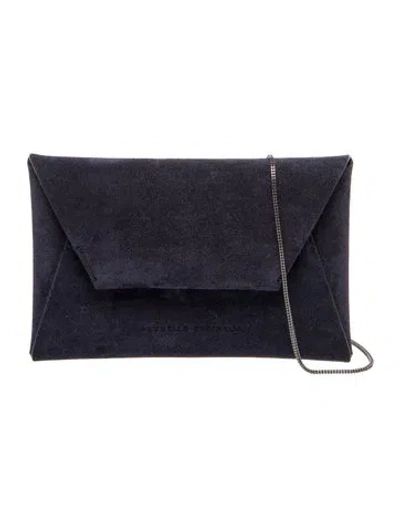 Pre-owned Brunello Cucinelli Suede Clutch In Blue