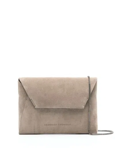 Brunello Cucinelli Suede Clutch In Nude