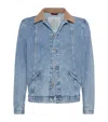 Brunello Cucinelli Slim-fit Suede-trimmed Denim Jacket In Blue