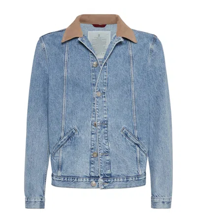 BRUNELLO CUCINELLI SUEDE-COLLAR TAILORED DENIM JACKET