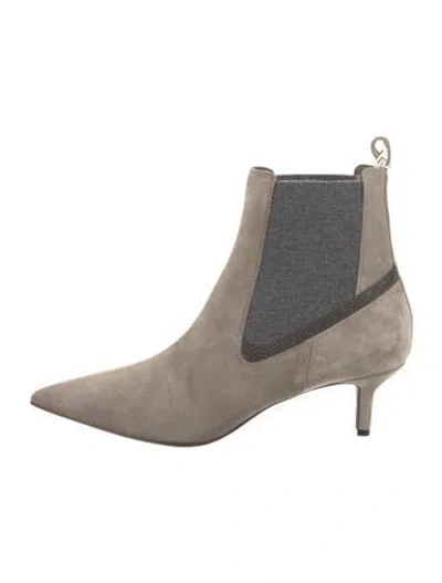 Pre-owned Brunello Cucinelli Suede Colorblock Pattern Chelsea Boots In Brown