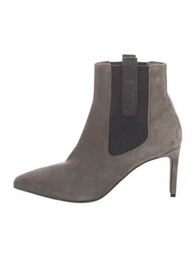 Pre-owned Brunello Cucinelli Suede Colorblock Pattern Chelsea Boots In Gray