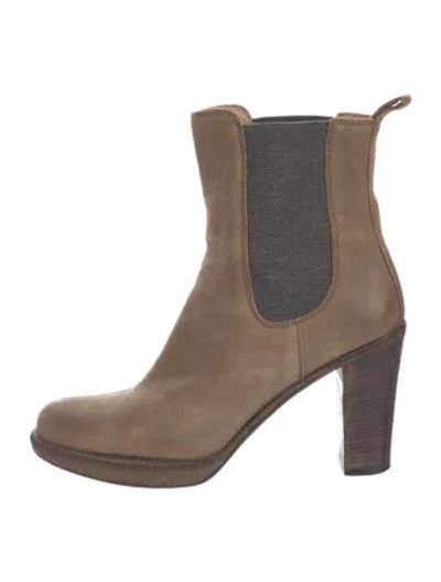 Pre-owned Brunello Cucinelli Suede Colorblock Pattern Chelsea Boots In Neutral