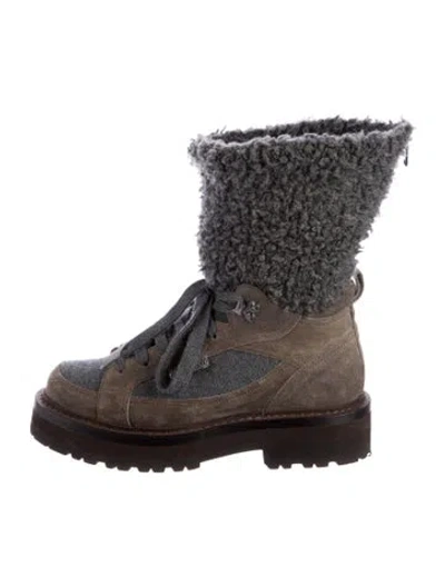 Pre-owned Brunello Cucinelli Suede Colorblock Pattern Combat Boots In Multi