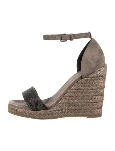 Pre-owned Brunello Cucinelli Suede Colorblock Pattern Espadrilles In Grey