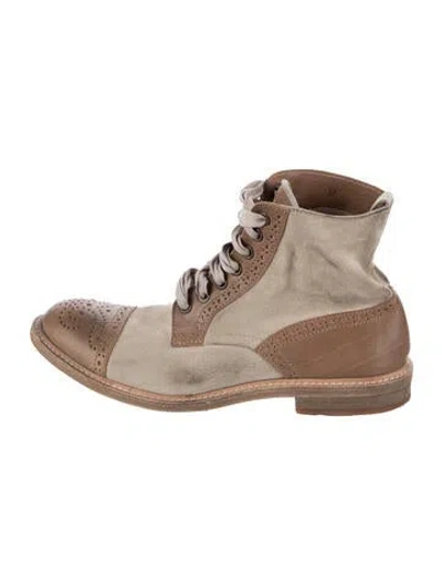 Pre-owned Brunello Cucinelli Suede Colorblock Pattern Lace-up Boots In Gray