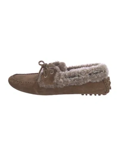 Pre-owned Brunello Cucinelli Suede Colorblock Pattern Moccasins In Brown